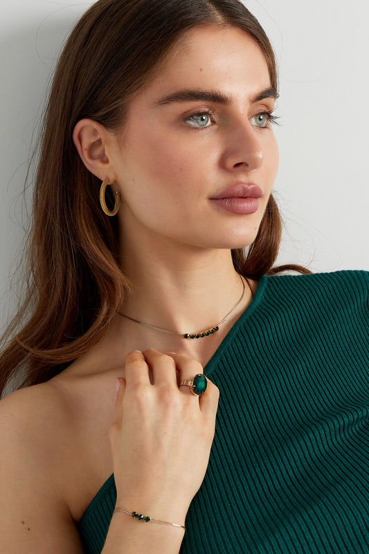 Necklace Gold color/silver with stone