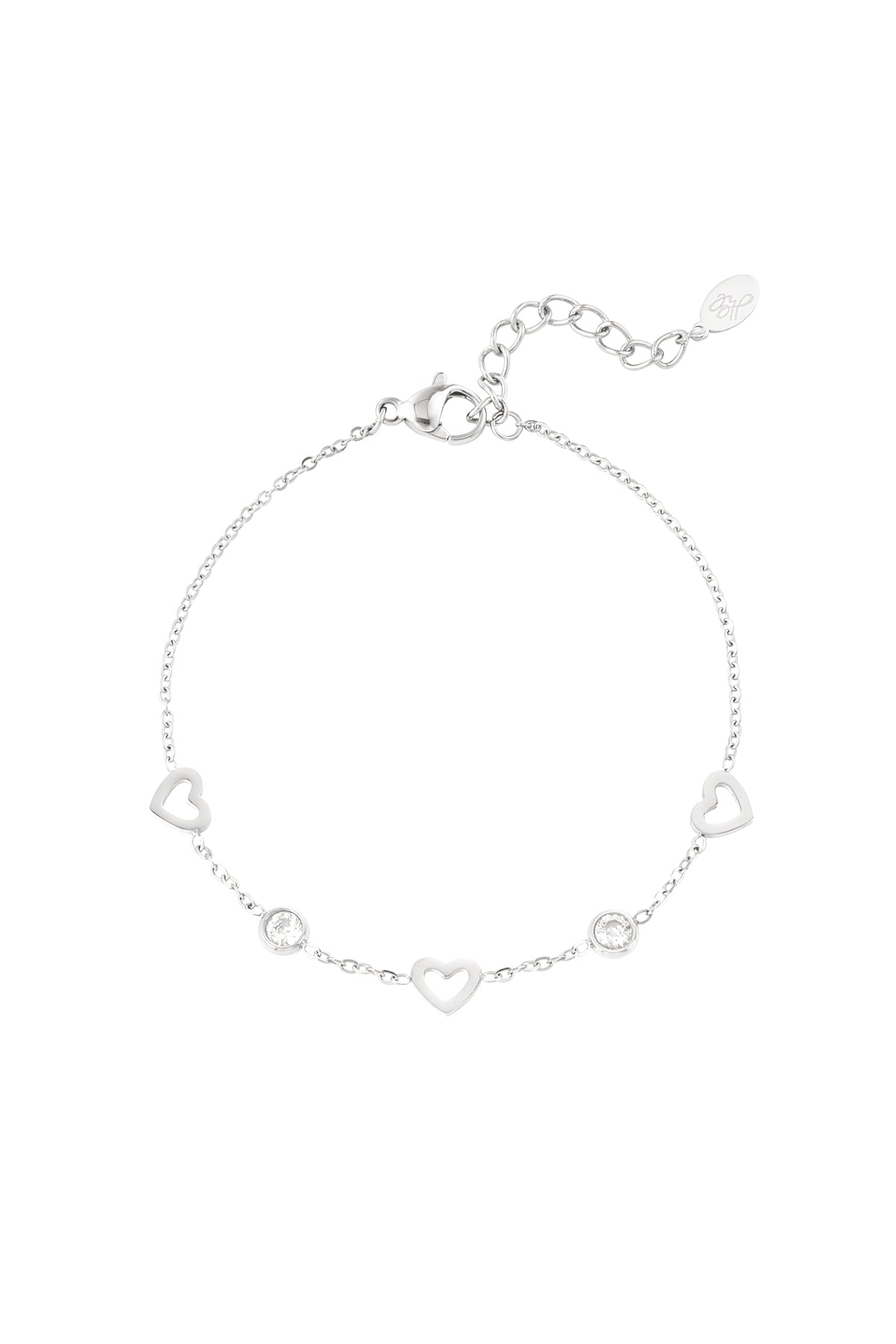 bracelet with heart and diamond charms
