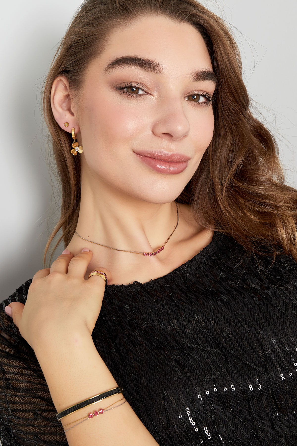 Necklace Gold color/silver with stone