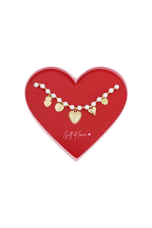 gift of love stainless steel pearl hearts necklace