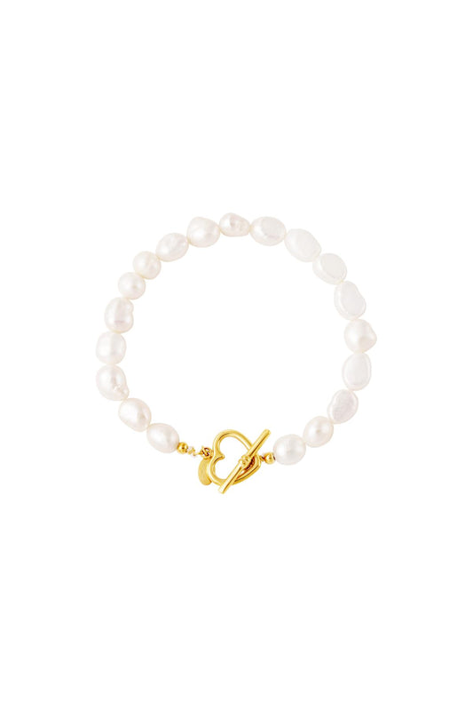 Bracelet pearl heart closure Gold Color Stainless Steel